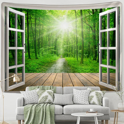 Decobites Woods View Tapestry Wall Hanging: Psychedelic Hippie Boho Living Room Decor