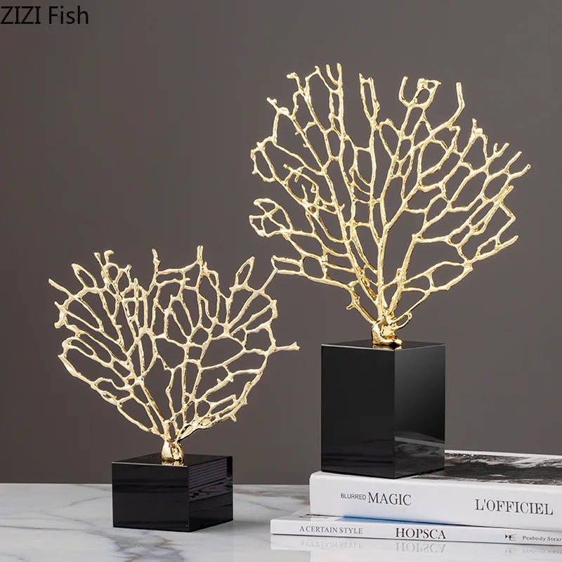 DecorBites™ Adornos de coral de aleación sobre base de cristal para una decoración de escritorio elegante