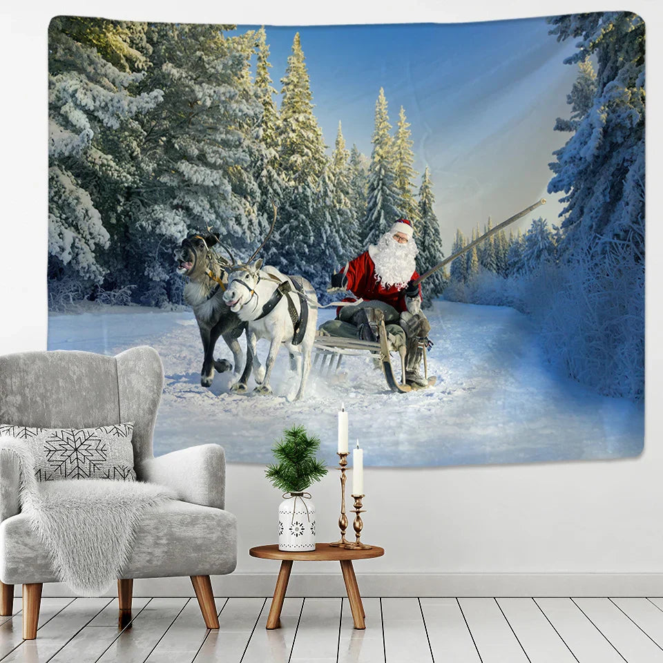 Decobites Xmas Santa Deer Tapestry Wall Hanging for Festive Home Decor