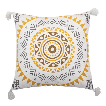 DecorBites™ Boho Style Cotton Woven Pillow Cover with Tassels & Pompom - 45x45cm