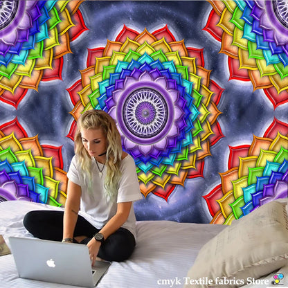 Decobites Colorful Mandala Chakra Tapestry for Boho Decor and Yoga Mats