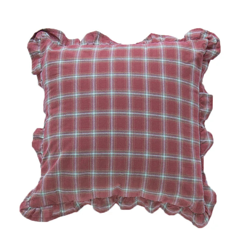 غطاء وسادة DecorBites™ قطني بلون القهوة الأسود والأصفر والأخضر مقاس 45×45 سم مع تنورة مهدبة لديكور المنزل