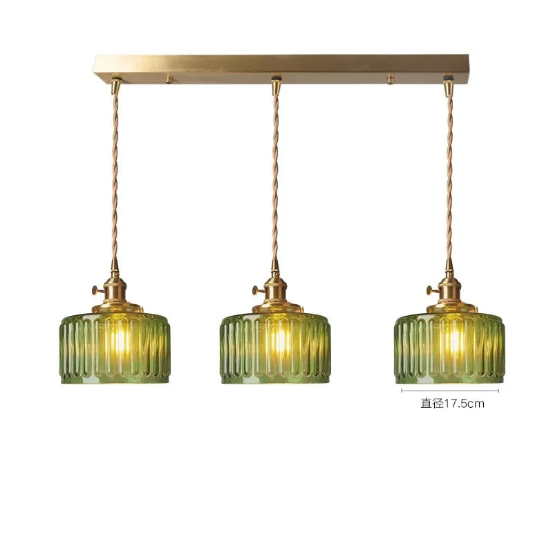 DecorBites™ Green Glass Pendant Light Switch Bar Bedroom Copper Hanging Lamp