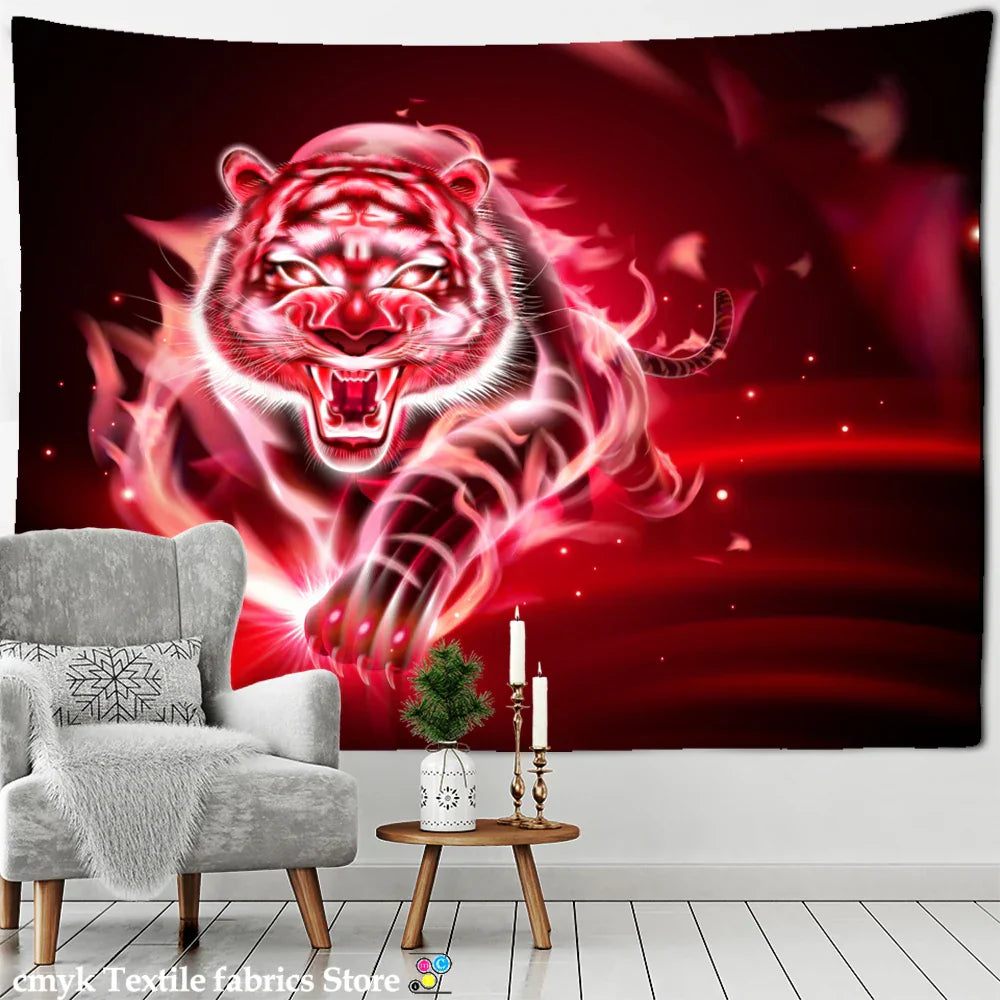 Psychedelic Tiger Tapestry Wall Hanging by Decobites - Witchcraft Animal Art for Hippie Home