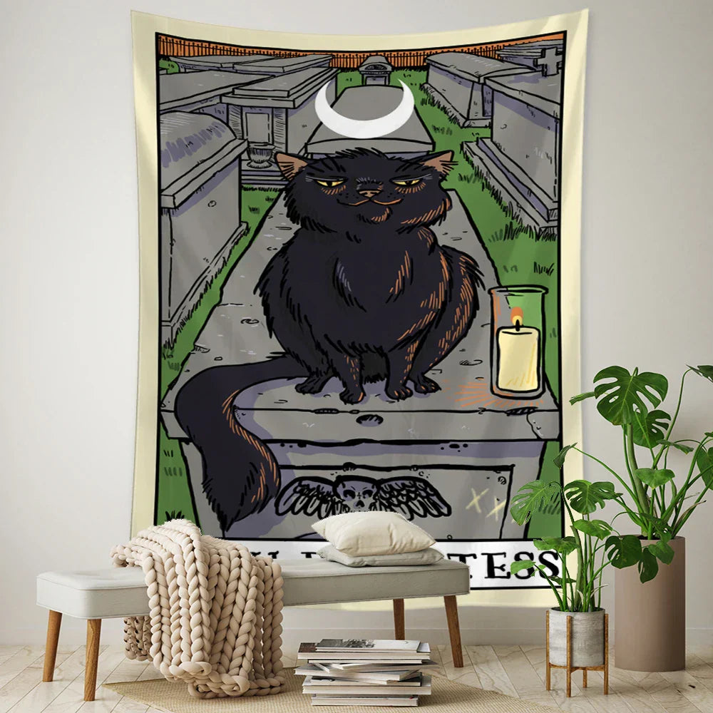 Decobites Black Cat Tarot Tapestry: Psychedelic Hippie Wall Hanging Room Decor