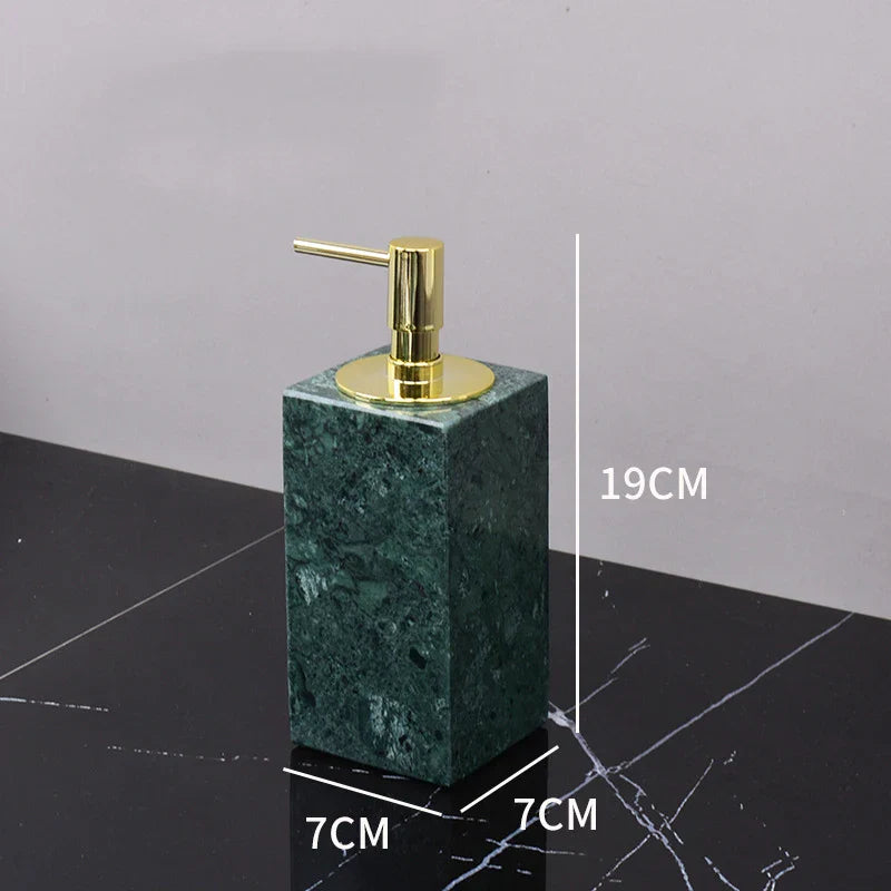 DecorBites™ Dark Green Marble Bathroom Set - Nordic Light Luxury Tray Toothbrush Holder Soap Dispenser Kit
