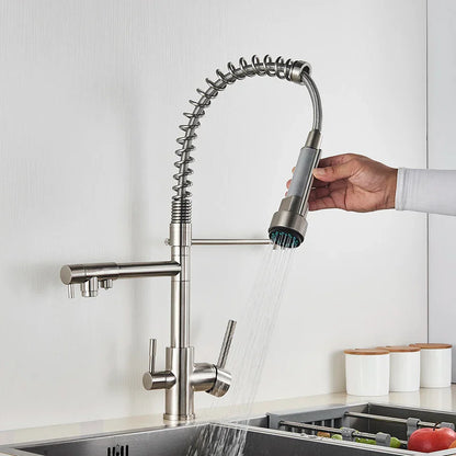 Grifo Filtro de Agua de Cocina Decorbites™: Mezclador de Tres Picos, Rotación de 360°, Función de Purificación de Agua