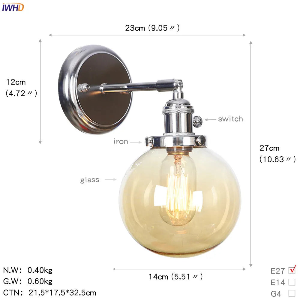 DecorBites™ Amber Glass Ball Wall Lights - Modern LED Wall Lamp for Home Bedroom Mirror Stair