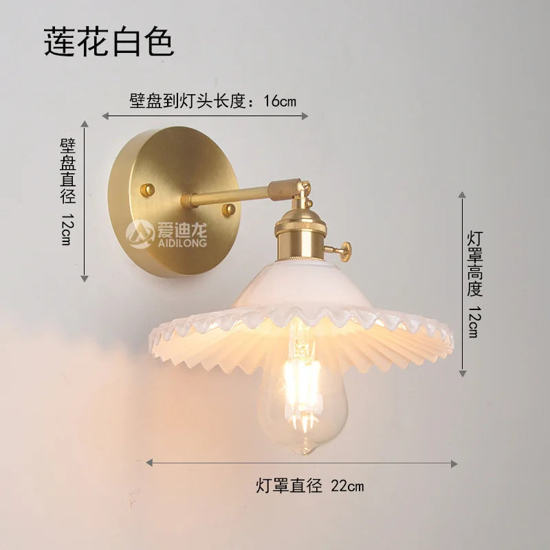 DecorBites™ Japanese Copper Glass Wall Lights Modern LED Sconce for Bedroom Stair Mirror