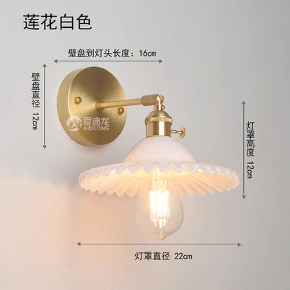 DecorBites™ Japanese Copper Glass Wall Lights Modern LED Sconce for Bedroom Stair Mirror