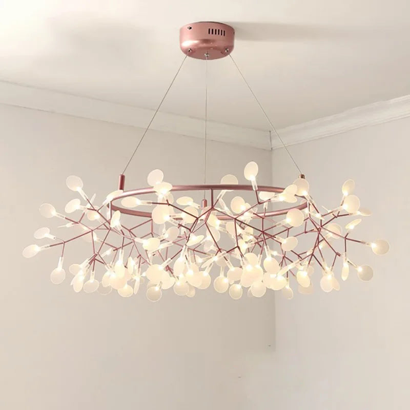 DecorBites™ Heracleum Chandeliers: Modern Black/Rose Gold Round Firefly Lamp Branch Design