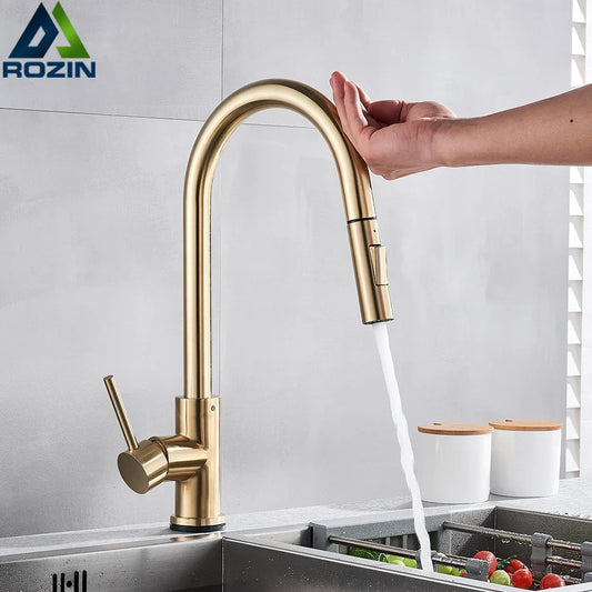 DecorBites™ Brushed Gold Smart Touch Kitchen Faucet Dual Outlet Water Modes