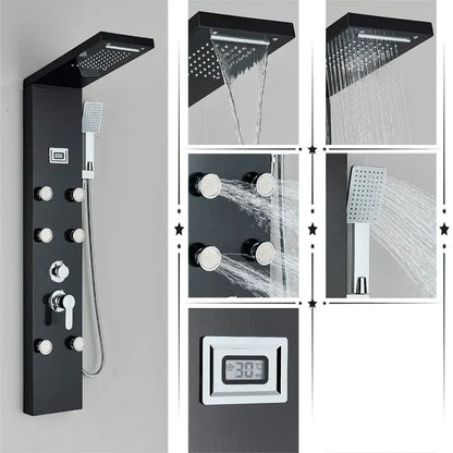 مجموعة دش DecorBites™ Black Rainfall مع نظام تدليك وشاشة درجة الحرارة