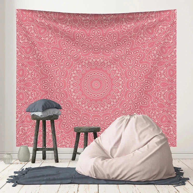 Decobites Pink Indian Mandala Print Boho Tapestry Wall Hanging Beach Towel Yoga Mat