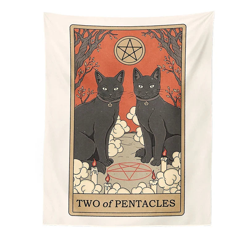 Decobites Cat Divination Tarot Card Tapestry Moon Phase Wall Hanging Décor