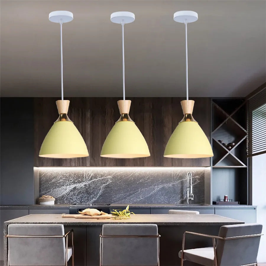 Nordic LED Pendant Light Yellow Glass Shade