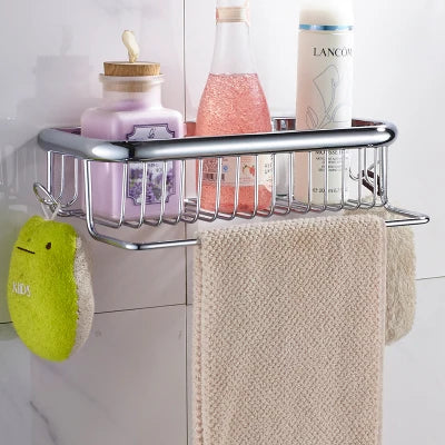 Estante de baño de latón dorado Decorbites™ con perchero para toallas, soporte para champú y canasta