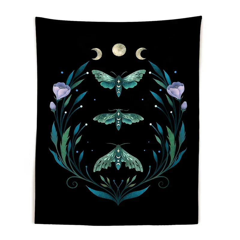 Starry Moon & Flower Botanical Tapestry by Decobites for Home Wall Decor