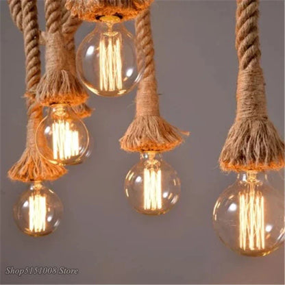 DecorBites™ Hemp Rope Pendant Lights | E27 Bulb | Creative Hanging Lamp for Home and Kitchen