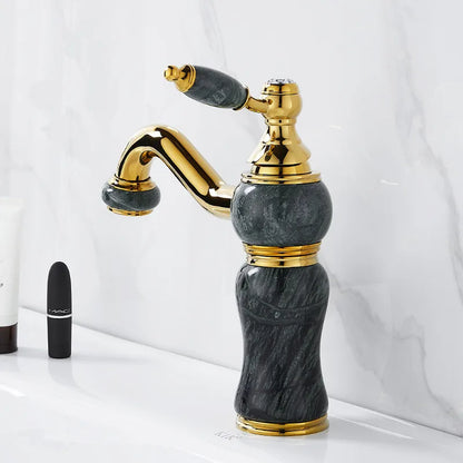 DecorBites™ Gold Brass and Marble Bathroom Basin Faucet Cold Hot Water Mixer Sink Tap