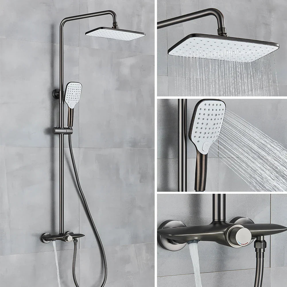 DecorBites™ Black Gray Wall Mounted Shower System Set with Bathtub Faucet