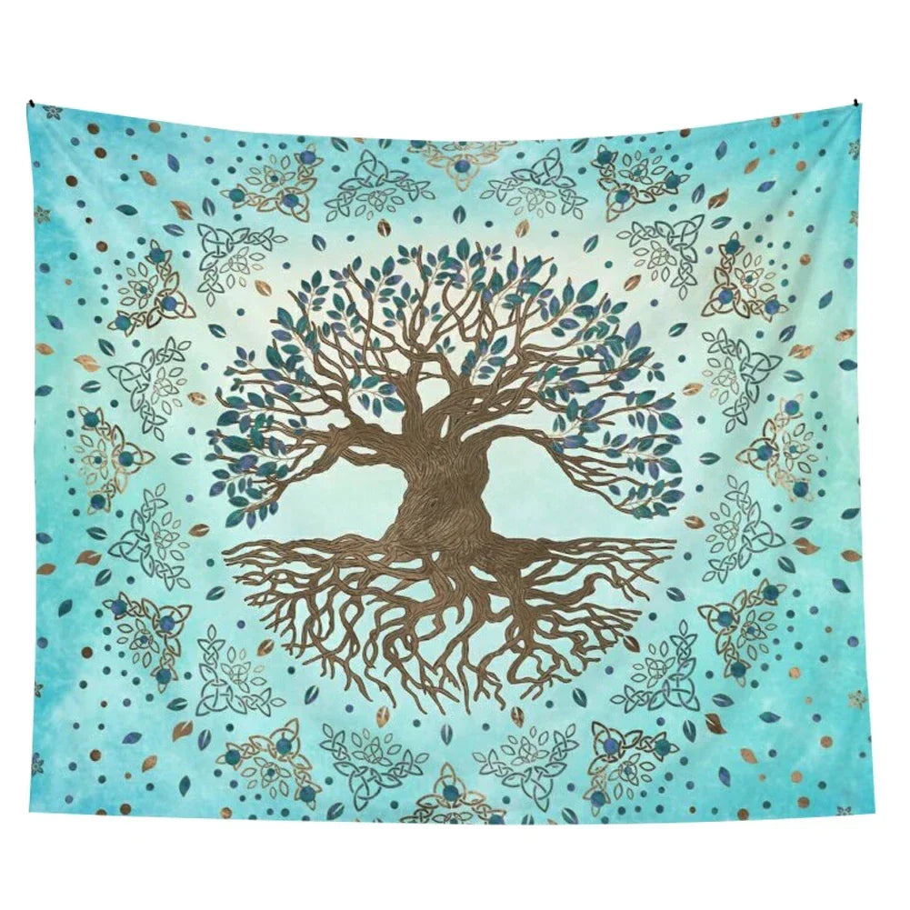 Decobites Psychedelic Blue Teal Mandala Wall Tapestry for Bohemian Home Decor