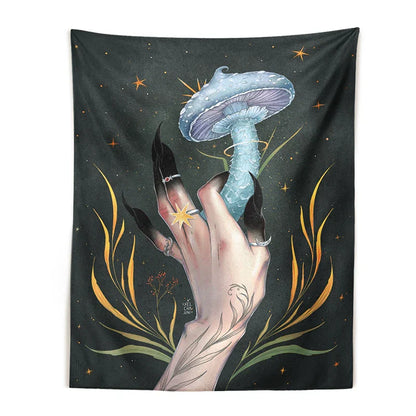 Decobites Mushroom Witch Mandrake Tapestry: Forest Magic Wall Hanging for Home Decor