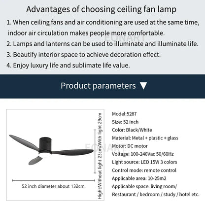 مروحة سقف ديكوربايتس™ DC مقاس 52 بوصة، سوداء، مع جهاز تحكم عن بعد، بدون إضاءة