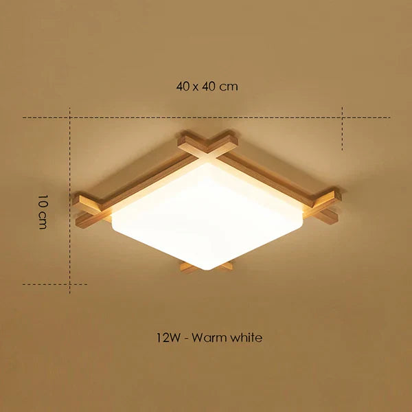 DecorBites™ Japanese Wood Ceiling Light Tatami Lamp Flush Mount Living Room Bedroom Square