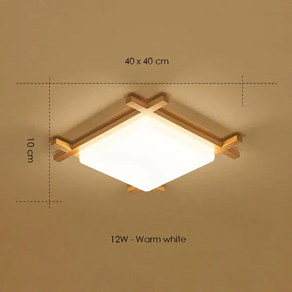 DecorBites™ Japanese Wood Ceiling Light Tatami Lamp Flush Mount Living Room Bedroom Square