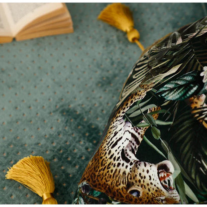 DecorBites™ Embroidered Leopard Cushion Cover in Retro Green Velvet for Luxury Living Room