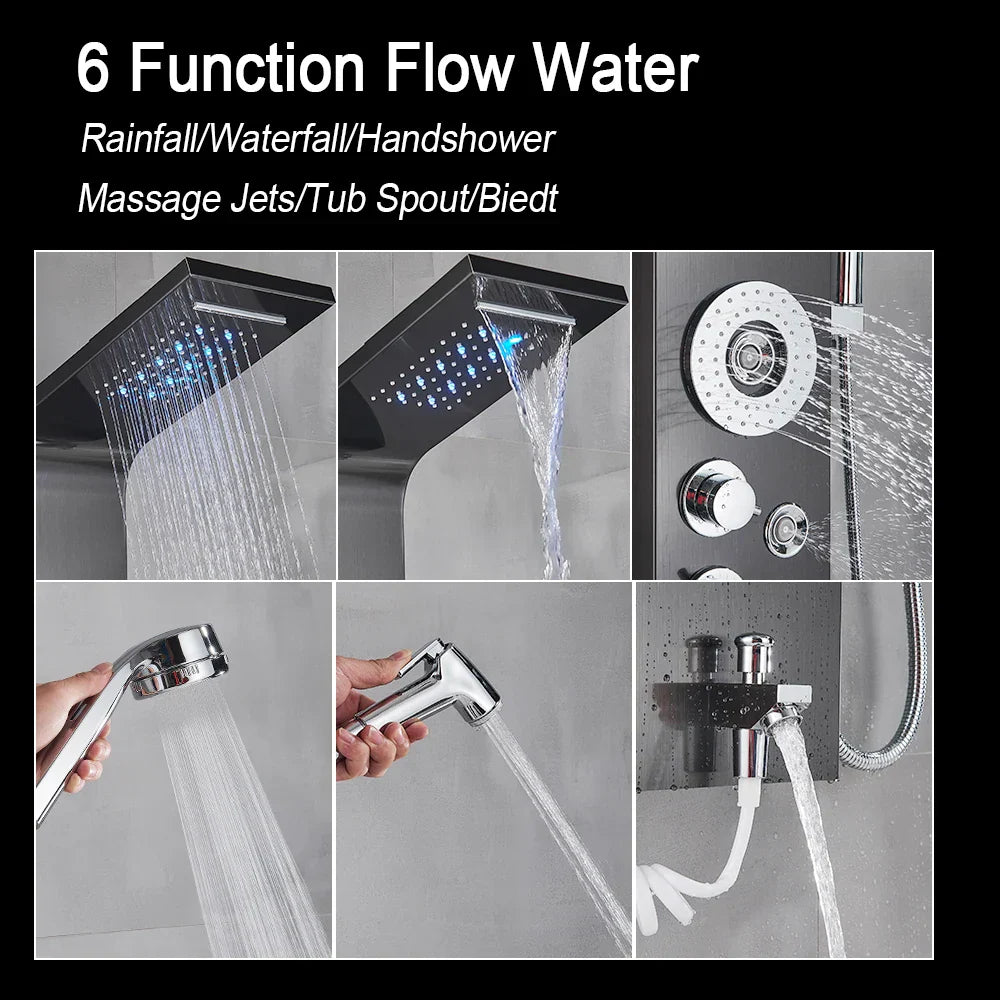DecorBites™ Black LED Shower Faucet SPA Massage Jet Rain Panel Bidet Sprayer Tap