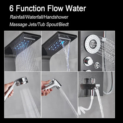 DecorBites™ Black LED Shower Faucet SPA Massage Jet Rain Panel Bidet Sprayer Tap