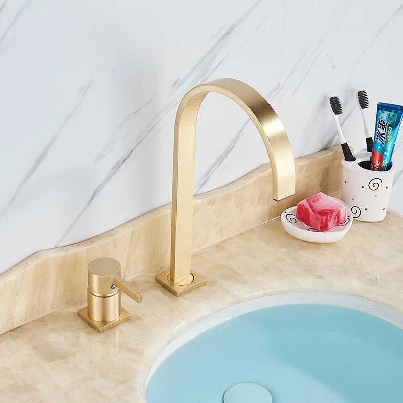 DecorBites™ Brushed Gold Basin Faucet Single Handle Widespread Bathroom Sink Mixer Tap