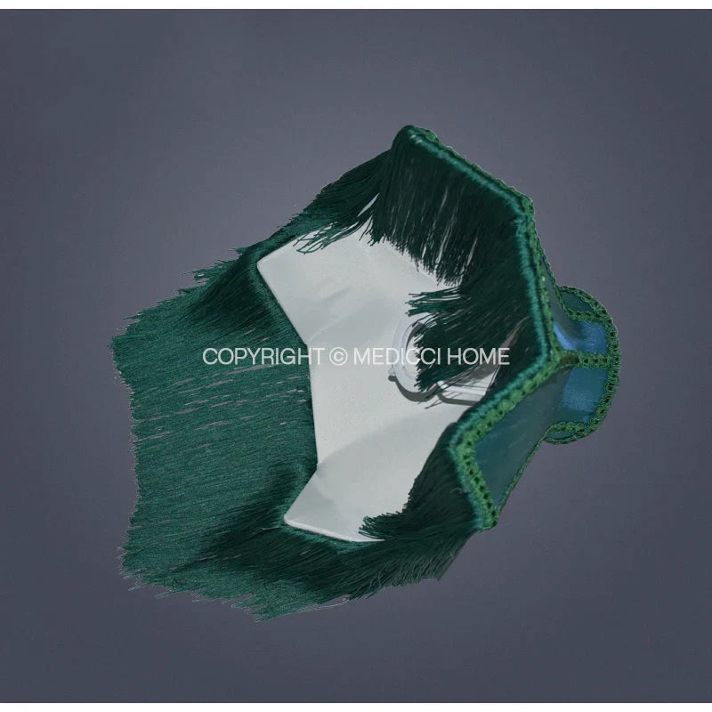 DecorBites™ Art Deco Malachite Green Silk Lampshade with Tassels