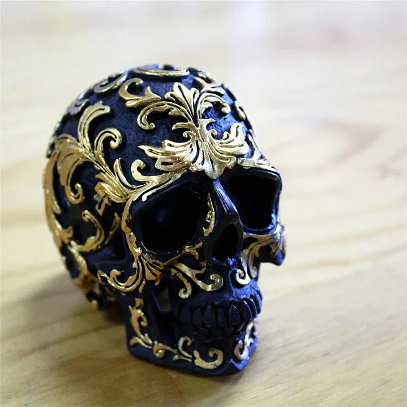 DecorBites™ Golden Skeleton Skull Resin Statue Miniatures for Home Office Decor
