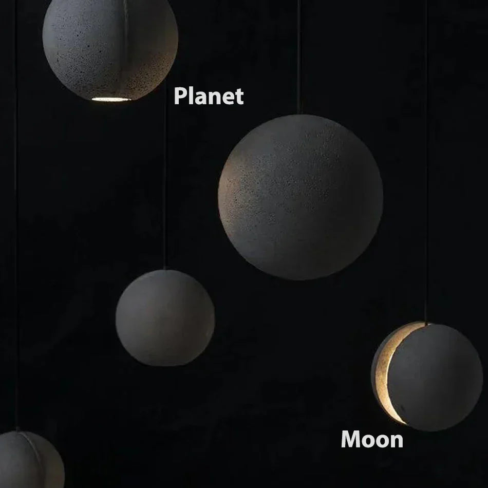 DecorBites™ Cement Pendant Light | Nordic Design Moon Planet Hanging Lamp for Dining Room