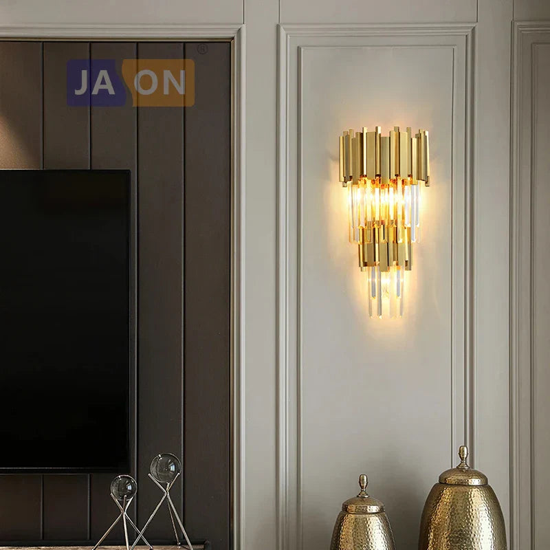 Aplique de pared LED transparente DecorBites™, acabado cromado, plateado y dorado, para dormitorio