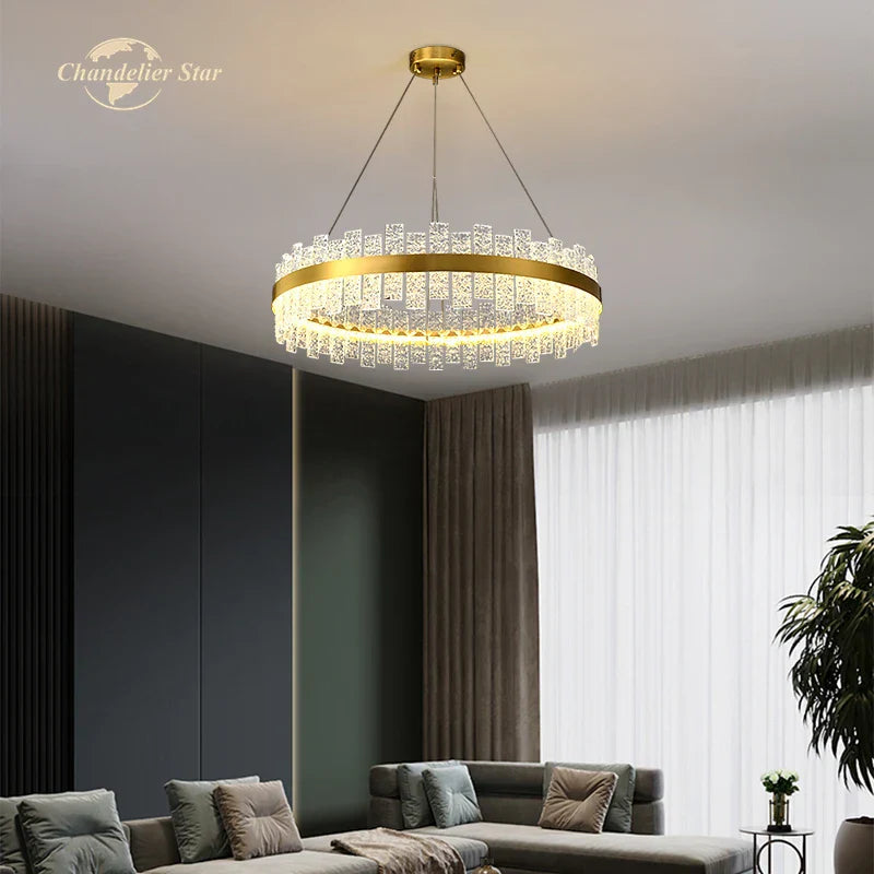 DecorBites™ LED Round Glass Chandelier: Modern Nordic Stainless Steel Pendant Light for Bedroom & Living Room