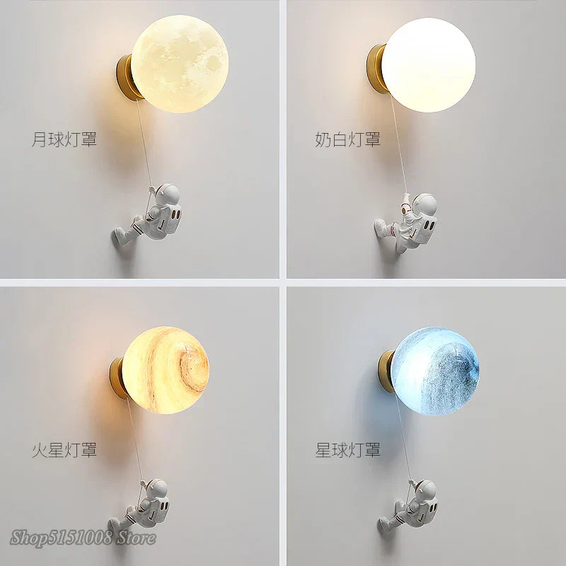 DecorBites™ Astronaut Moon Wall Lamp: Creative 3D Printing Light for Kids' Bedroom.