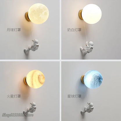 DecorBites™ Astronaut Moon Wall Lamp: Creative 3D Printing Light for Kids' Bedroom.