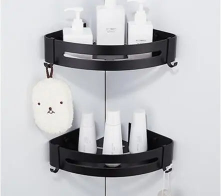 DecorBites™ Black Aluminum Wall Mounted Bathroom Corner Shelf for Bath and Kitchen Storage