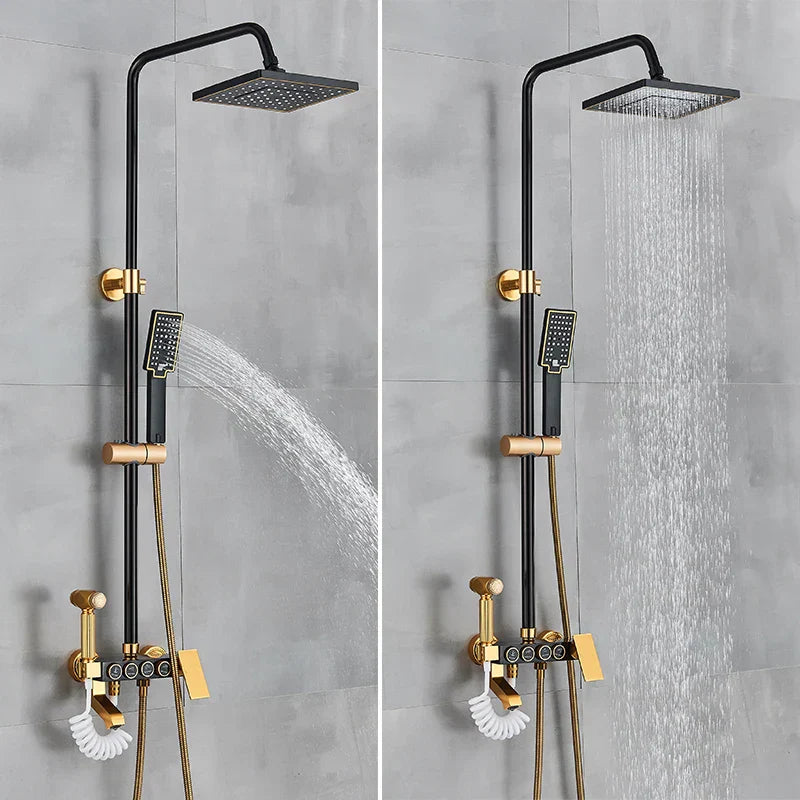 DecorBites™ Black Gold Shower Faucet Set with Rainfall Bathroom Mixer Faucets