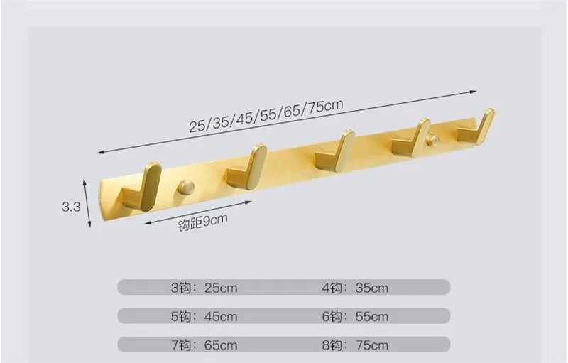 DecorBites™ Brushed Gold Aluminum Robe Hooks Set for Bathroom and Kitchen