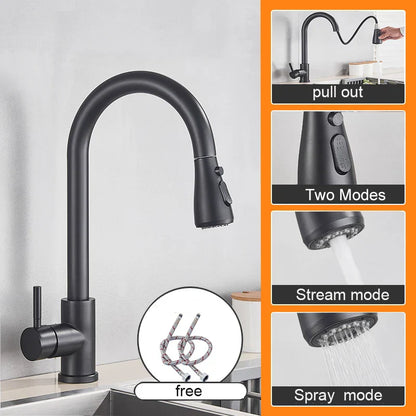 Grifo de cocina extraíble DecorBites™ negro - Grifo mezclador de cocina con rociador de chorro para montaje en cubierta