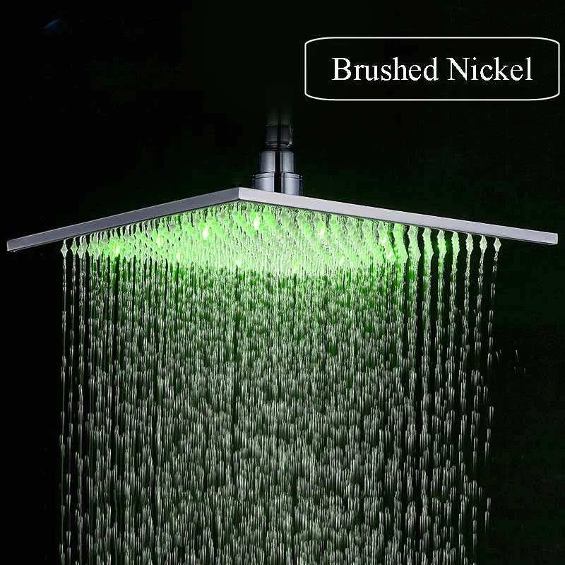 DecorBites™ Brushed Nickel LED 16" Rainfall Shower Head with Color Changing Lights