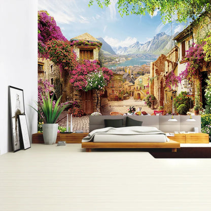 Tapiz DecorBites™ con paisaje de plantas verdes | Tapiz bohemio para pared en City Castle Hill