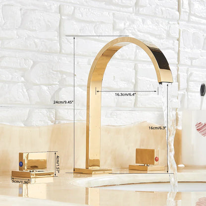 DecorBites™ Dual Handle Gold Basin Faucet - Deck Mounted Hot/Cold Water Mixer Tap