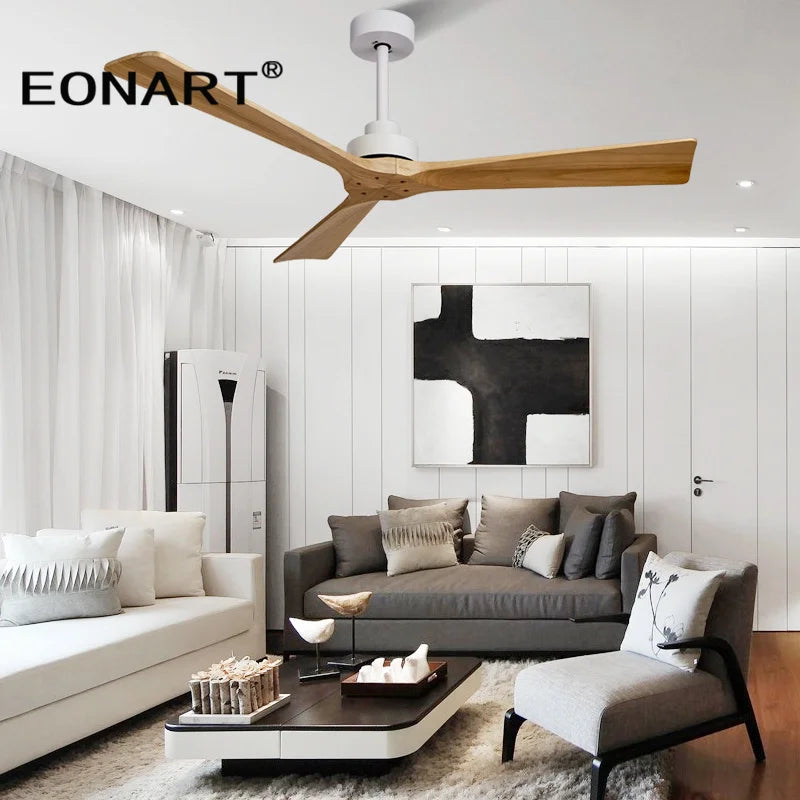 DecorBites™ Black Wooden Ceiling Fan Modern Solidwood Remote Control 52" No Light