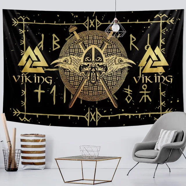 Decobites Viking Symbol Tapestry: Mystical Wall Art & Bohemian Home Decor